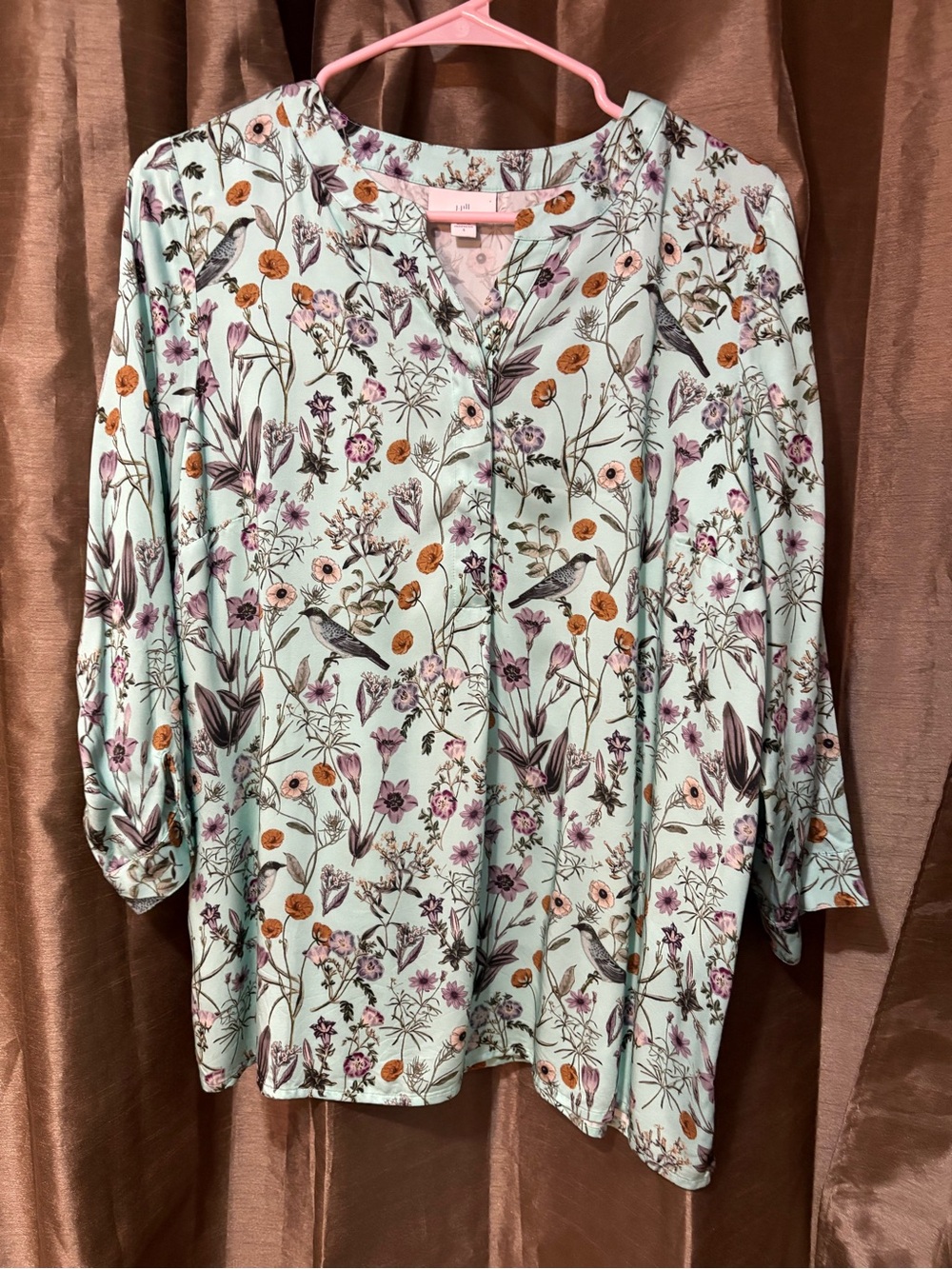 J. Jill Mint Floral Tunic with Bird and Wildflower Print